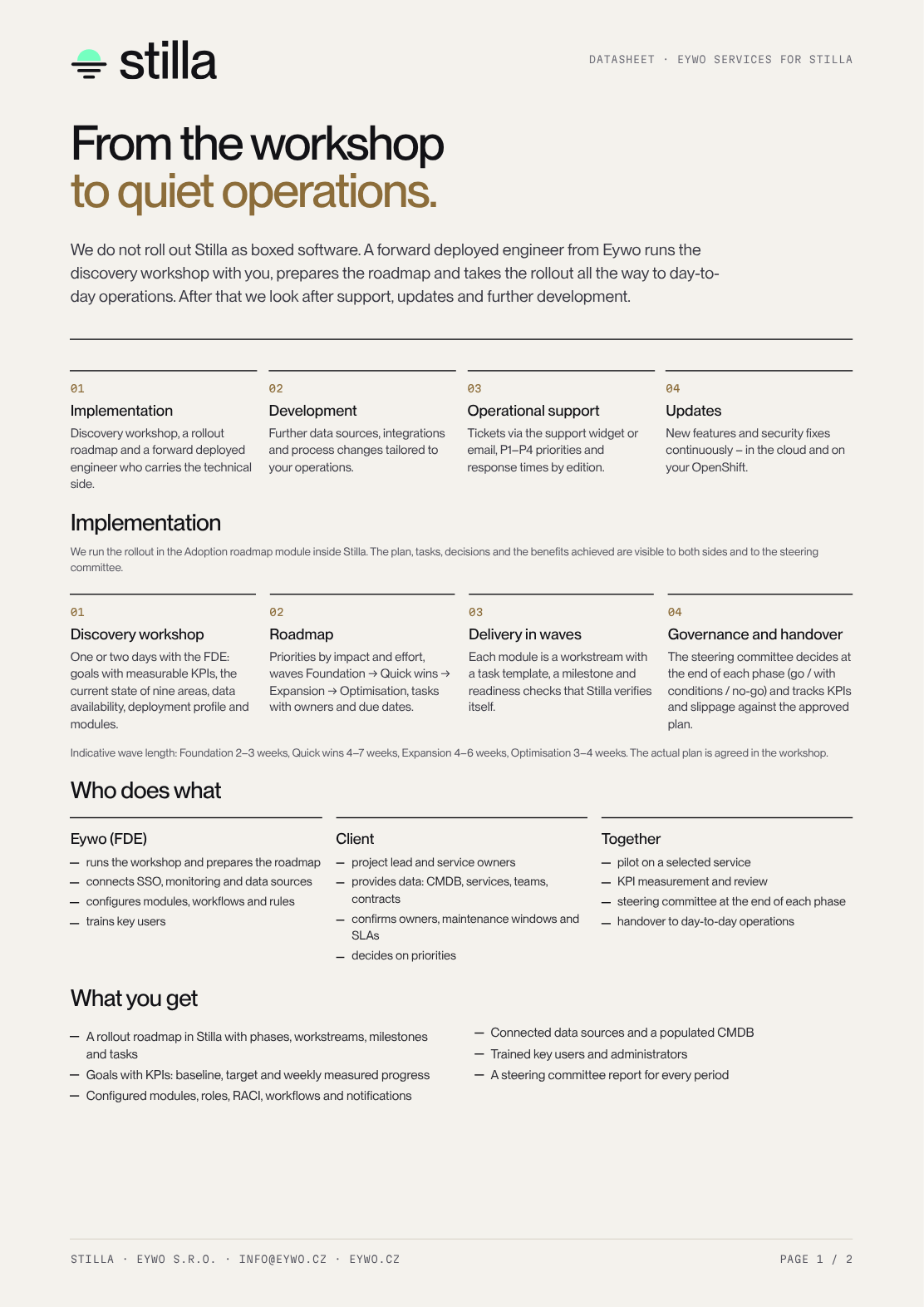 Preview of services datasheet page one